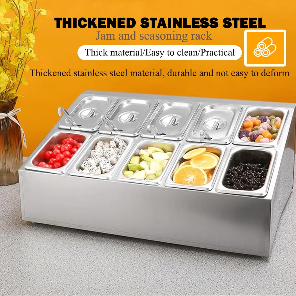 Contenedor para Condimentos De Pizza con Tapa, Contenedor De Exhibición De Servicio De Alimentos para Mostrador, Accesorios para Horno De Pizza, Caja para Condimentos De Frutas,10 Grid