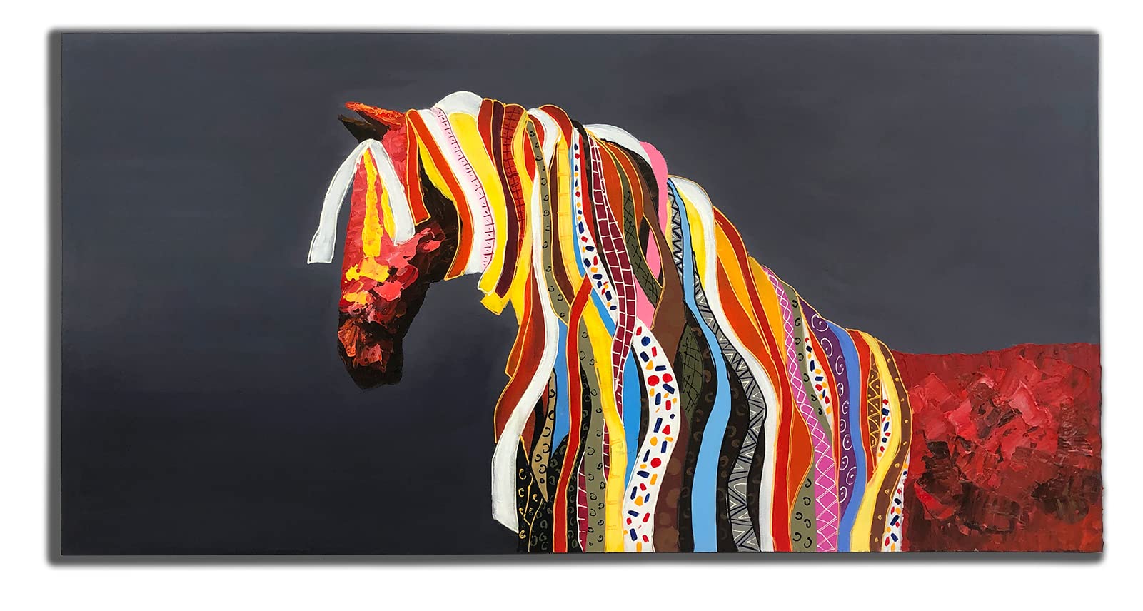 Abstract Wall Art for Bedroom Decor & Office Wall Decor, Bilibunny 20" x 40" 100% Handmade Painted Framed Wall Decorations Textured Canvas Horse Oil Paintings Artwork (Horse)