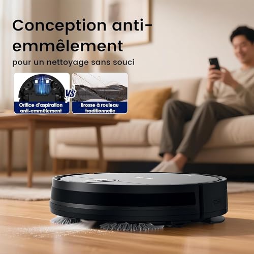 VersLife L6 Robot Aspirateur Laveur, 2 en 1 Aspirateur Robot Laveur, 4000Pa, 120 Min d'Autonomie, Alexa/WiFi/APP/Télécommande, Ricarica Automatica, pour Sols Durs, Tapis et Poils d'animaux (Noir) - 4
