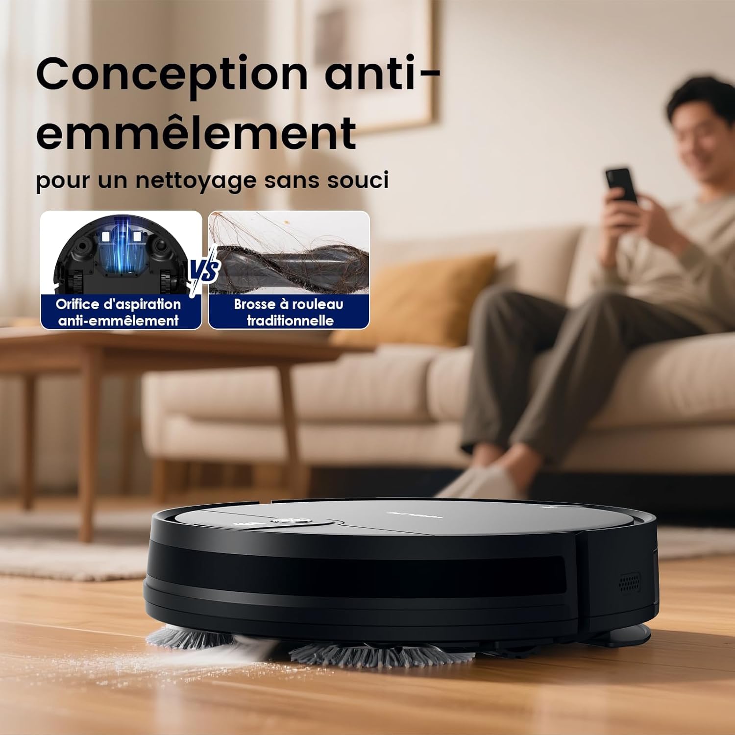 VersLife L6 Robot Aspirateur Laveur, 2 en 1 Aspirateur Robot Laveur, 4000Pa, 120 Min d'Autonomie, Alexa/WiFi/APP/Télécommande, Ricarica Automatica, pour Sols Durs, Tapis et Poils d'animaux (Noir)