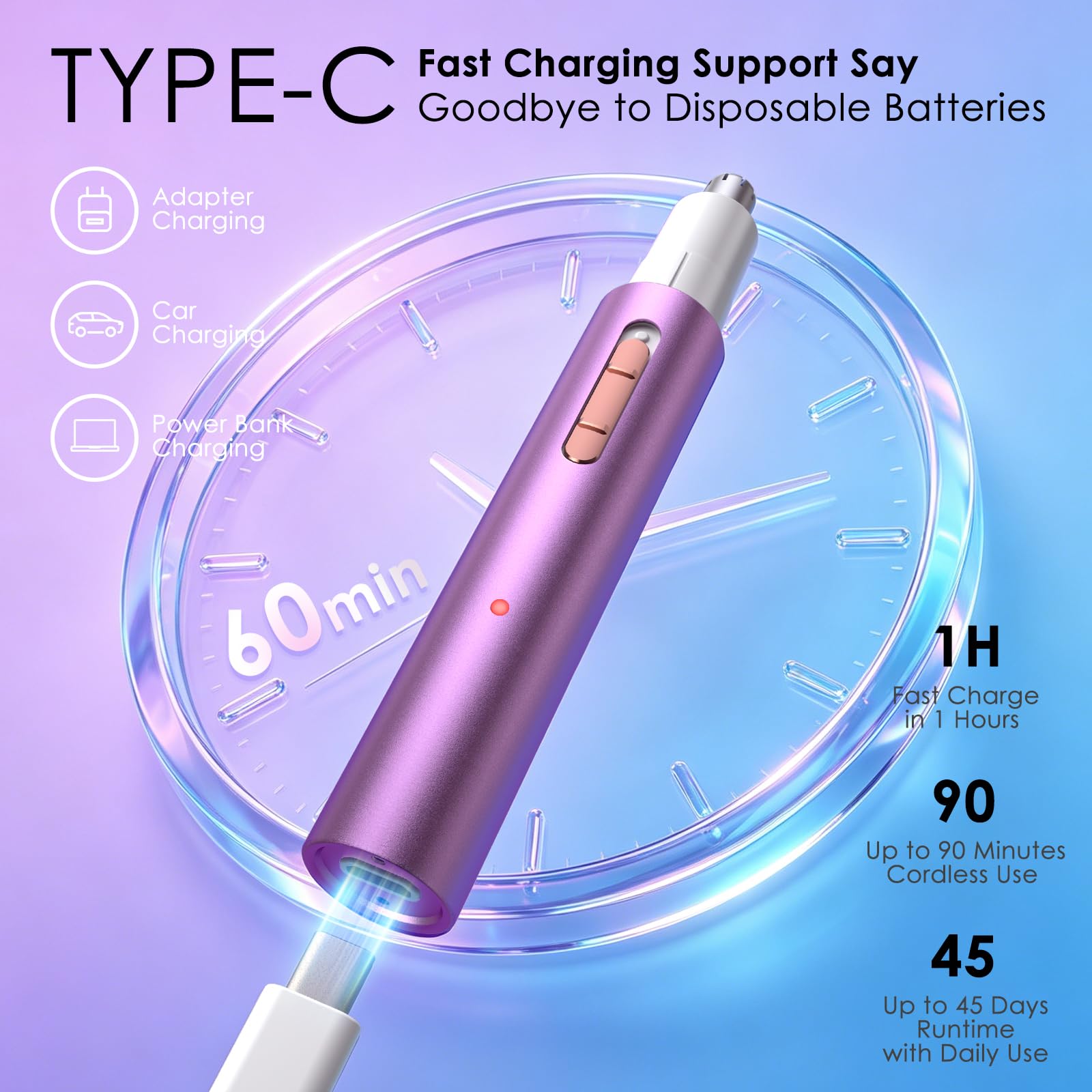 Ginity Ear and Nose Hair Trimmer for Women & Men, 2-in-1 Rechargeable Painless Facial & Eyebrow Hair Remover Tool, Electric Clipper with Dual-Edge Blades, Easy to Clean(Pink) — Amazon image 3