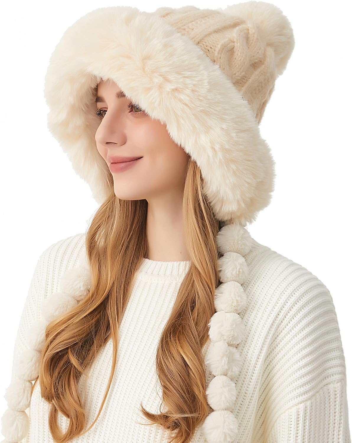 HUAMULAN Women Winter Sherpa Beanie Hats Knit Ear Flaps Peruvian Cover Ears Fleece Lined Ski Snow Hat Travel