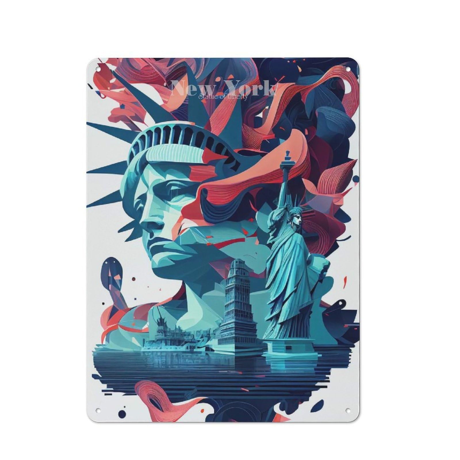 Junmoney New York Lady Liberty 2 Metal Plaque 40X30cm With For Garage Wall, Retro Decor, For Garage Decor Collectors Refreshing A Room In Autumn