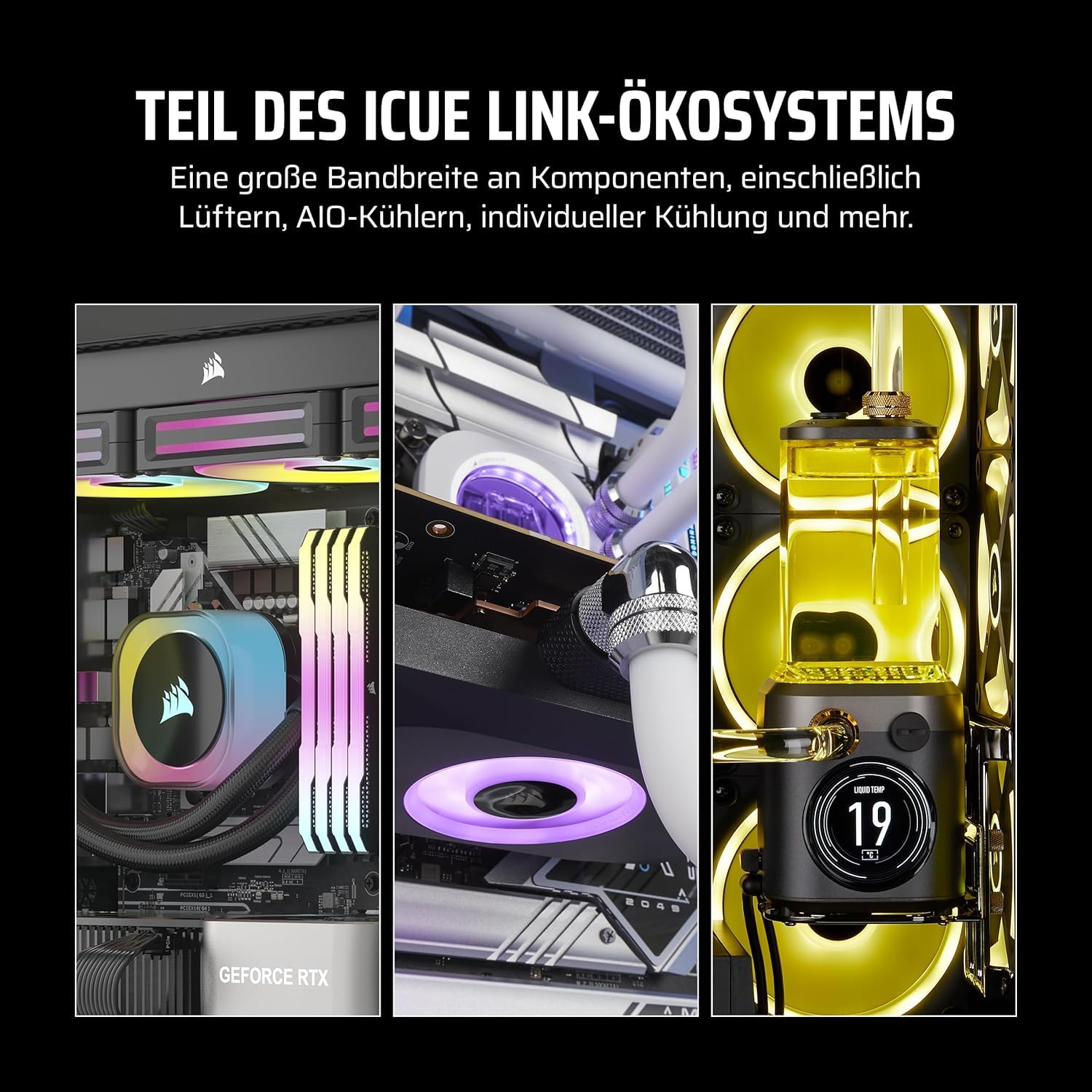 CORSAIR iCUE LINK LX120-R RGB 120mm PWM-Umkehrlüfter – Dreifach-Lüfter-Kit – Geräuscharm, CORSAIR Magnetische Kuppellagerung, Zwei Lichtschleifen, QuikTurn™-Schrauben, Null-Drehzahl-Modus – Schwarz