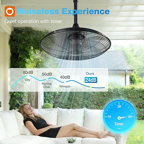 Miniatura 8 de addlon Ventilador de techo para exteriores para patios, ventilador de kiosco impermeable negro de 20 pulgadas, control remoto y aplicación, 6