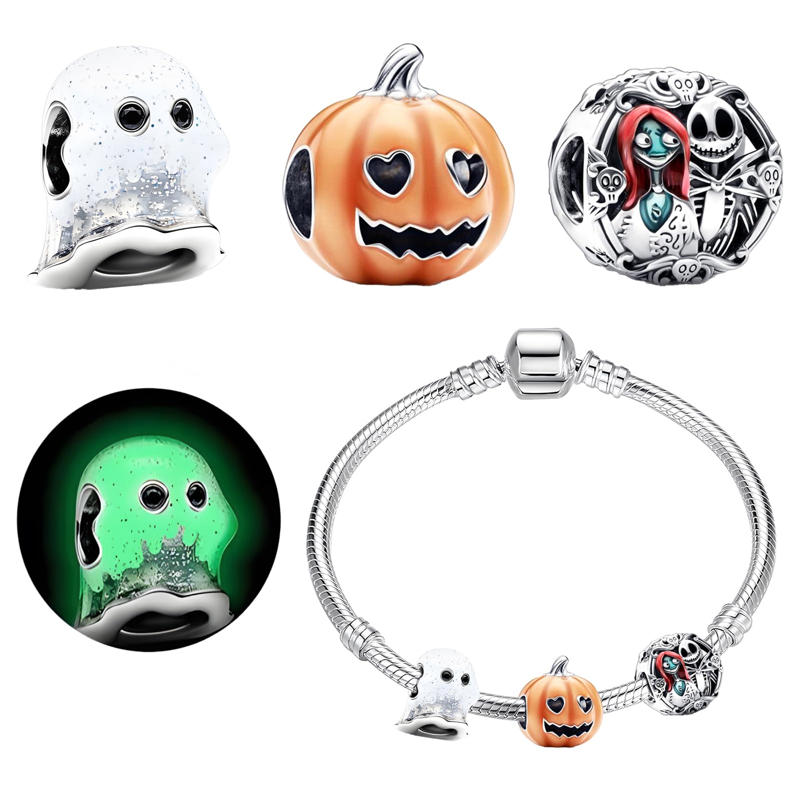 Halloween Charms Halloween Luminoso Colgante con Calabaza Cráneo Fantasmas Charms para Pulsera y Collar Joyas Regalo para Mujer
