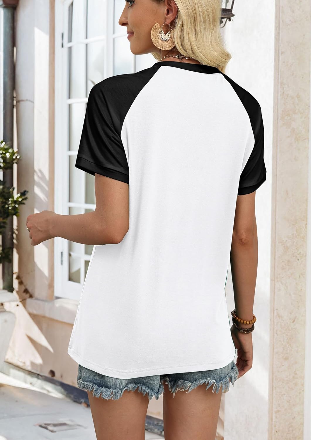 WIHOLL Womens Summer Tops Color Block Short Sleeve Raglan Shirts Spring Fashion Clothes Vacation Outfits - Image 5