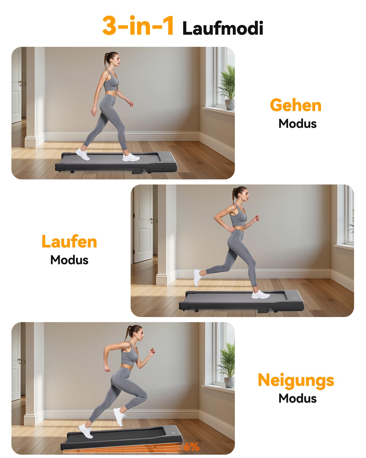 Walking Pad mit Steigung 6% Lacuffy, Laufband für Zuhause 6km/h & 12km/h mit Fernbedienung und App, 8 HIIT & 4 MIIT Laufband Schreibtisch für Zuhause & Büro max 136kg mit Mehrpersonen-Laufwettbewerb