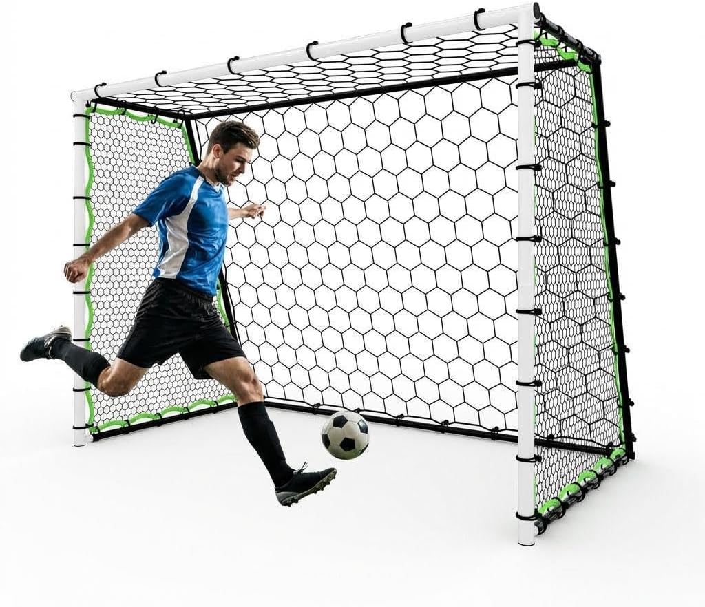 7x5 Ft Soccer Rebounder Net Goal, Iron Frame with PE Net, Includes 4 U-Shaped Ground Stakes, Backyard Soccer Training Equipment for Passing, and Ball Control