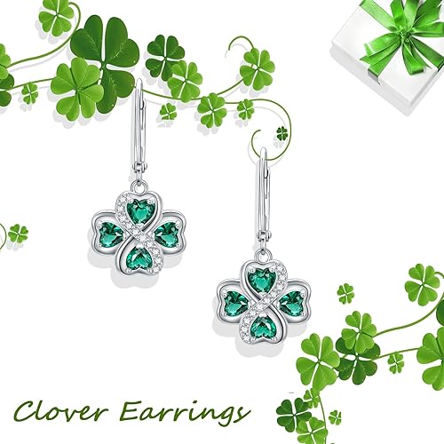 Miniatura 6 de NIFUNAO Aretes de trébol para mujer, plata de ley 925, aretes de trébol con cierre de palanca, aretes del día de San Patricio, joyería irlandesa,