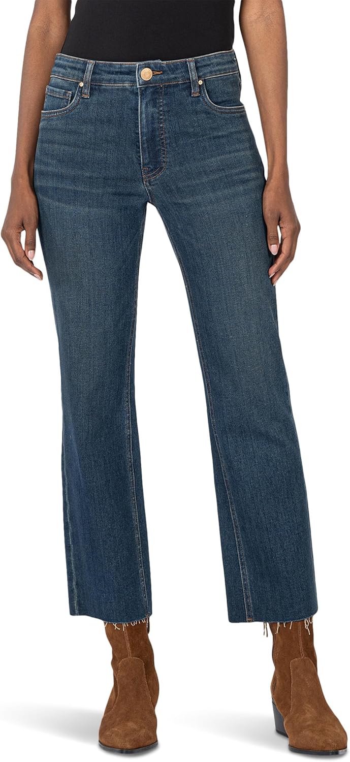 KUT from the Kloth Kelsey High-Rise Fab Ab Ankle Flare-Inset Leg