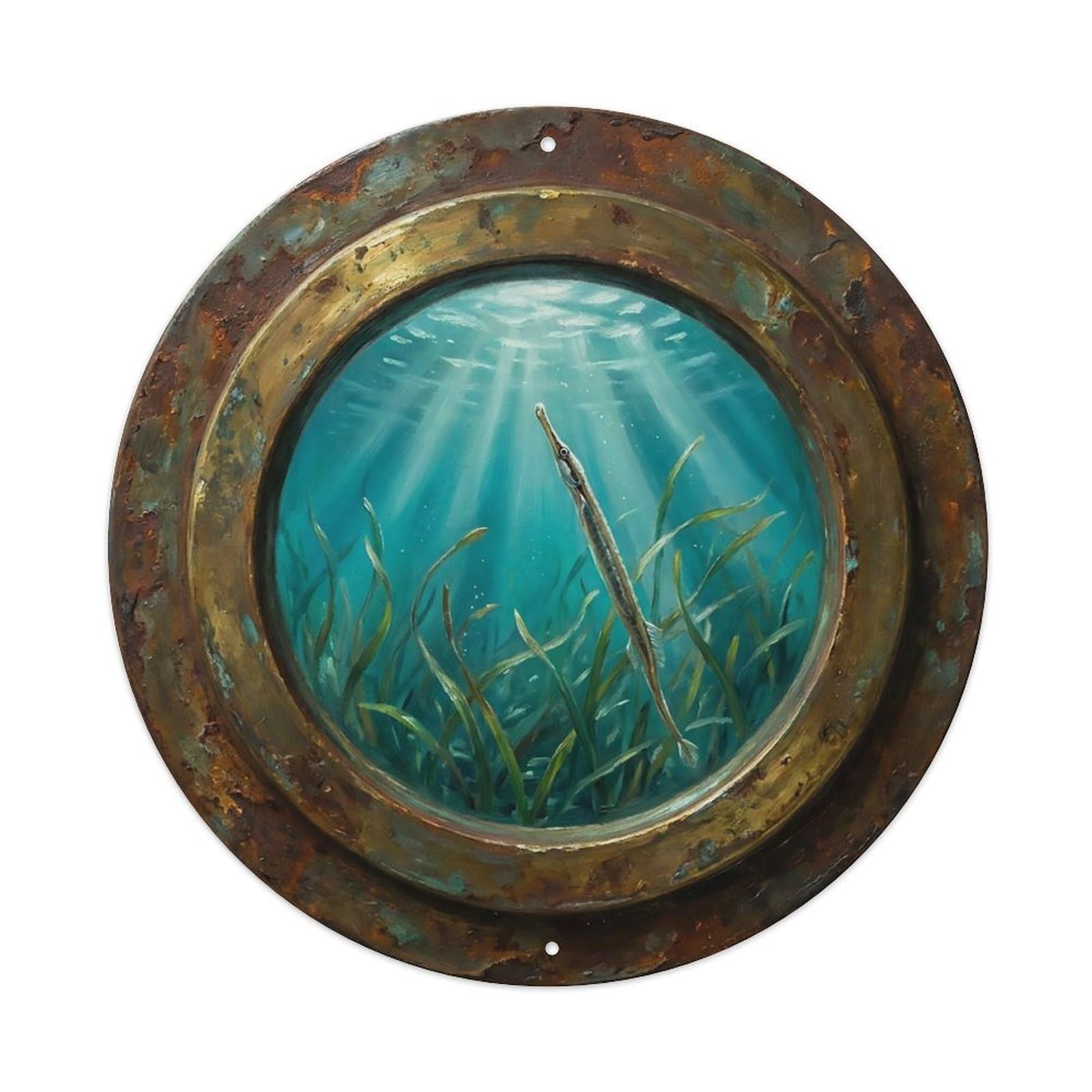 Vintage Porthole Pipefish Slender Ship Window Undersea Deep Sea Metal Tin Sign