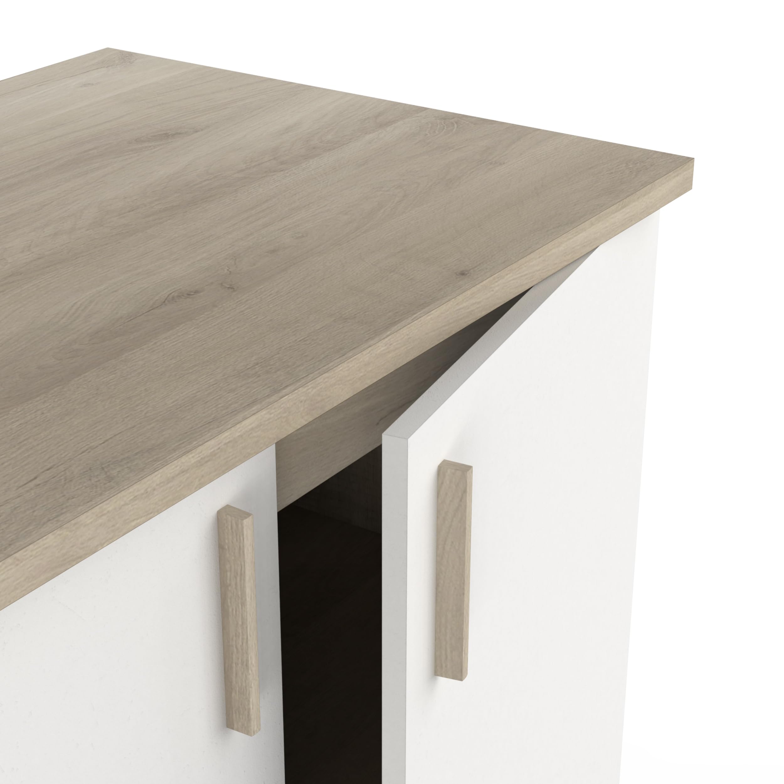 Meuble Bas De Cuisine Modulable 2 Portes - Cuisine Complete ‟ORIGAN” – Coloris Blanc Mat & Chêne - 100 x 30 x 70 cm