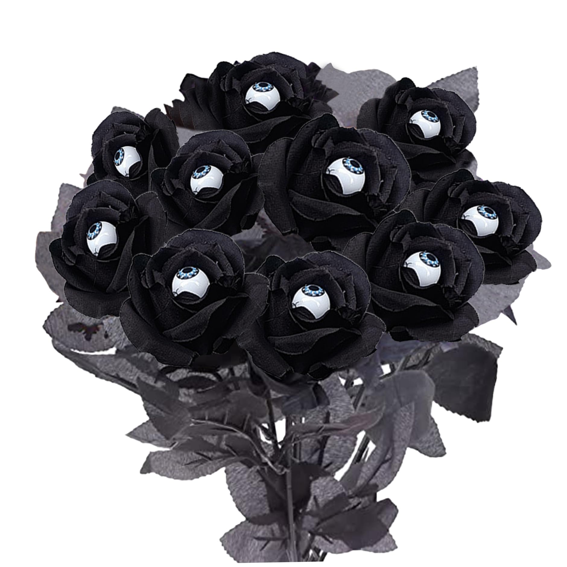Sjfbebsy Halloween Bouquet, 10Pcs Artificial Halloween Flowers with Eyeballs Black Roses for Home Wedding Decor, Black Flowers Artificial for Decoration