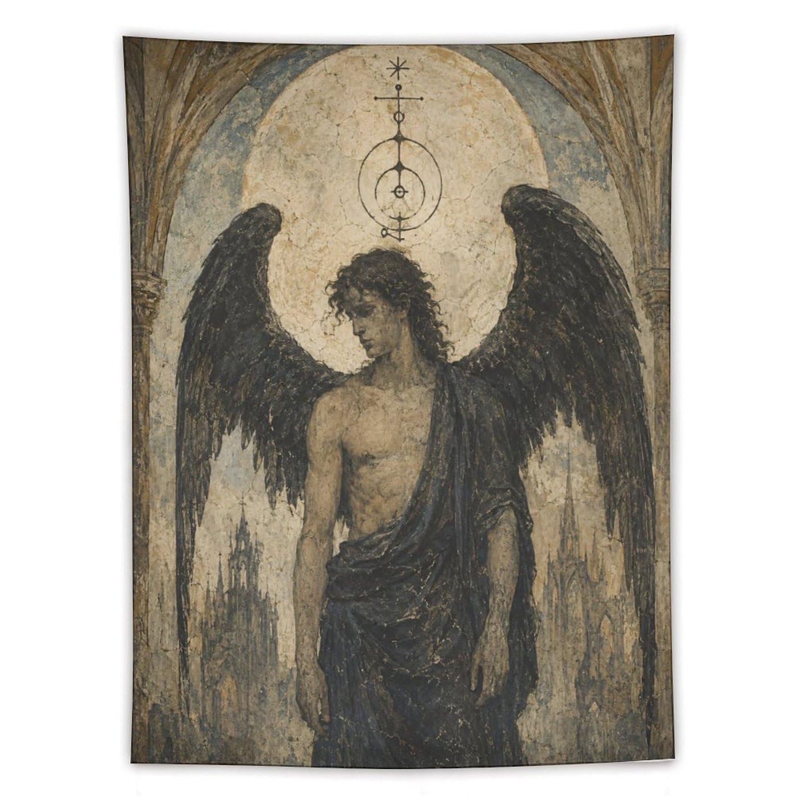 W7C8U2X3 Dark Angel Lucifer Wall Tapestry, Fantasy Illustration, Apartment