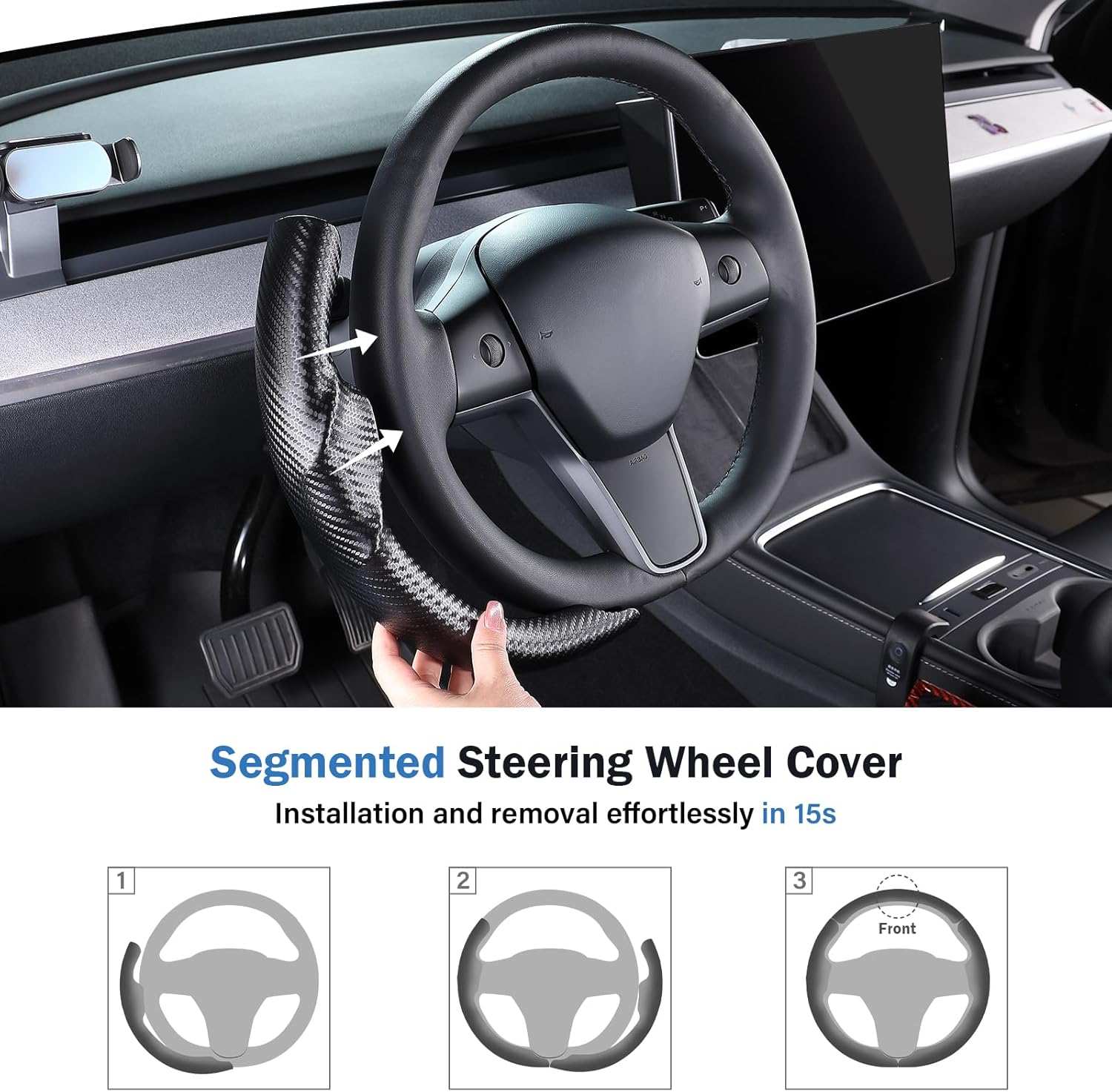 Steering Wheel Cover for Tesla Model 3 (2017-2023) / Model Y (2020-2024),Anti-Slip,Comfortable Grip, Breathable,Customized for Tesla Model 3/Y Accessories,Matte Black