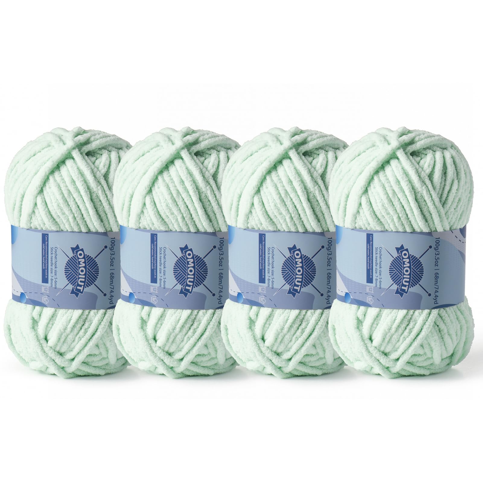 4 Pack Chunky Chenille Yarn for Crocheting, Baby Yarn for Crocheting Soft Blankets, Bulky Yarns for Crochet Amigurumi, 400g (297yds) Fluffy Velvet Yarns for Hand Knitting (4 Baby Green)