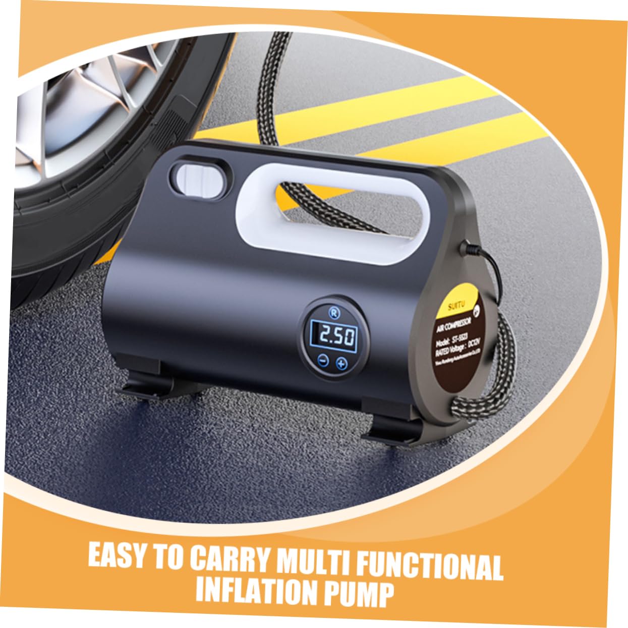 GLEAVI Gonfleur de Pneus Portable 120 W Dc12 V en Abs pour Voiture