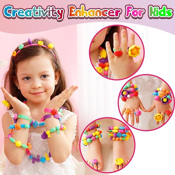 FUNZBO 520+ Snap Pop Beads - Jewelry Making Beads Charms Style Craft Kit, Arts and Crafts for Kids Ages 4-8, Toys for 3 4 5 6 7 Years Old Girls Birthday Gifts Ideas, Bracelet Necklace Ring for Girls