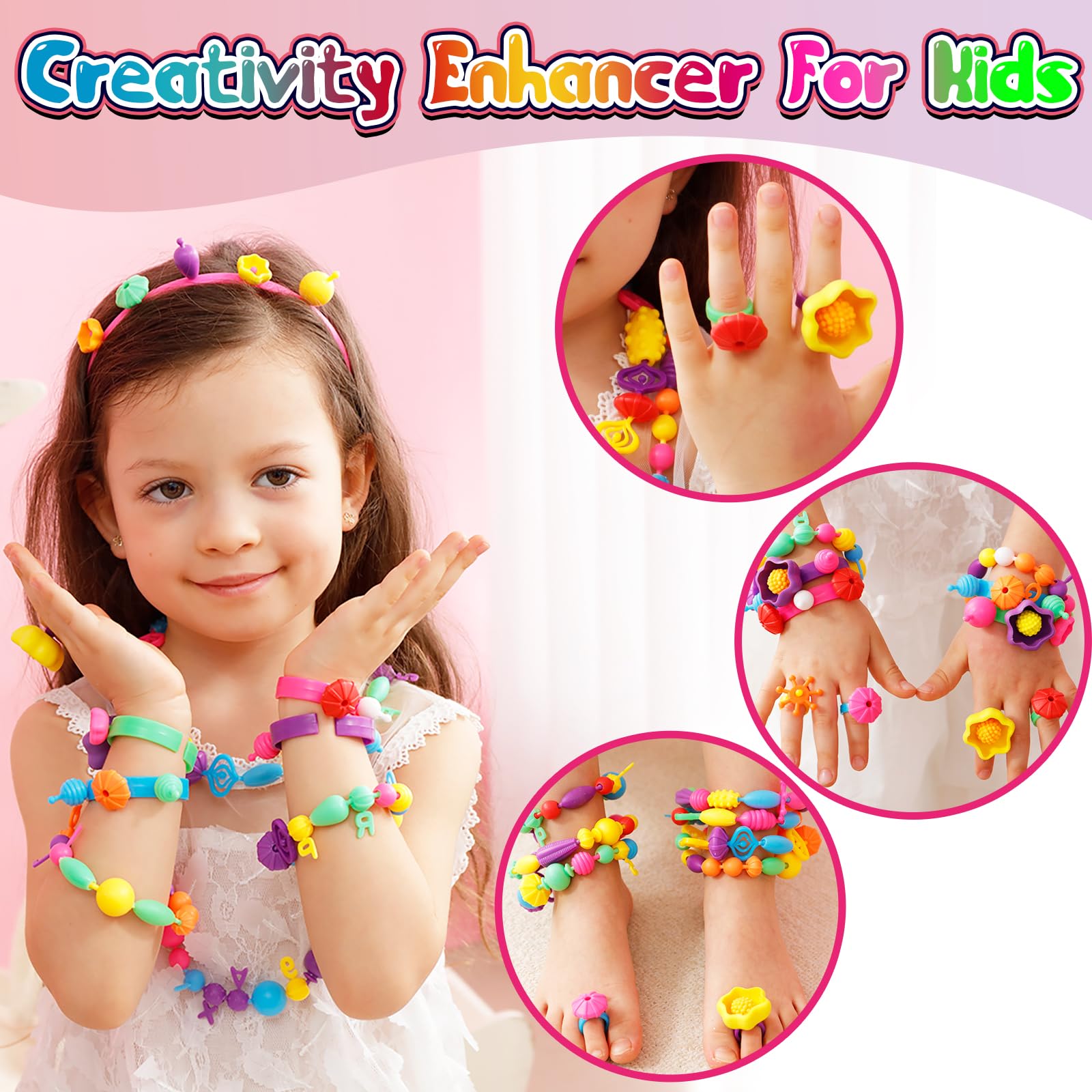 4 Bracelets Perles Pour Filles - Résine Colorée - Élastique - Cadeau Anniversaire Ou Fête - Styles Assortis