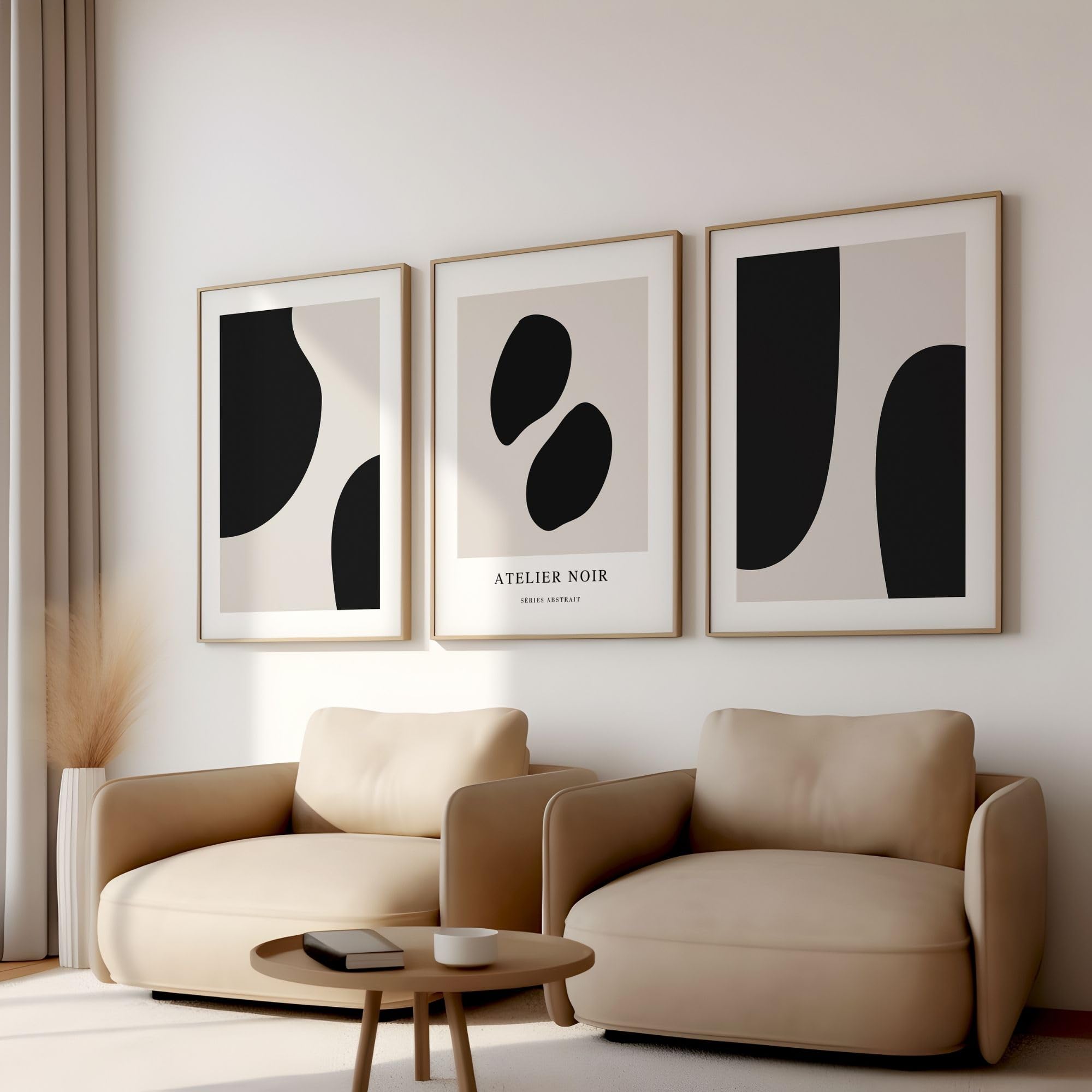 Lot de 3 posters - Beige et noir - Tableaux muraux abstraits - Posters (A2)