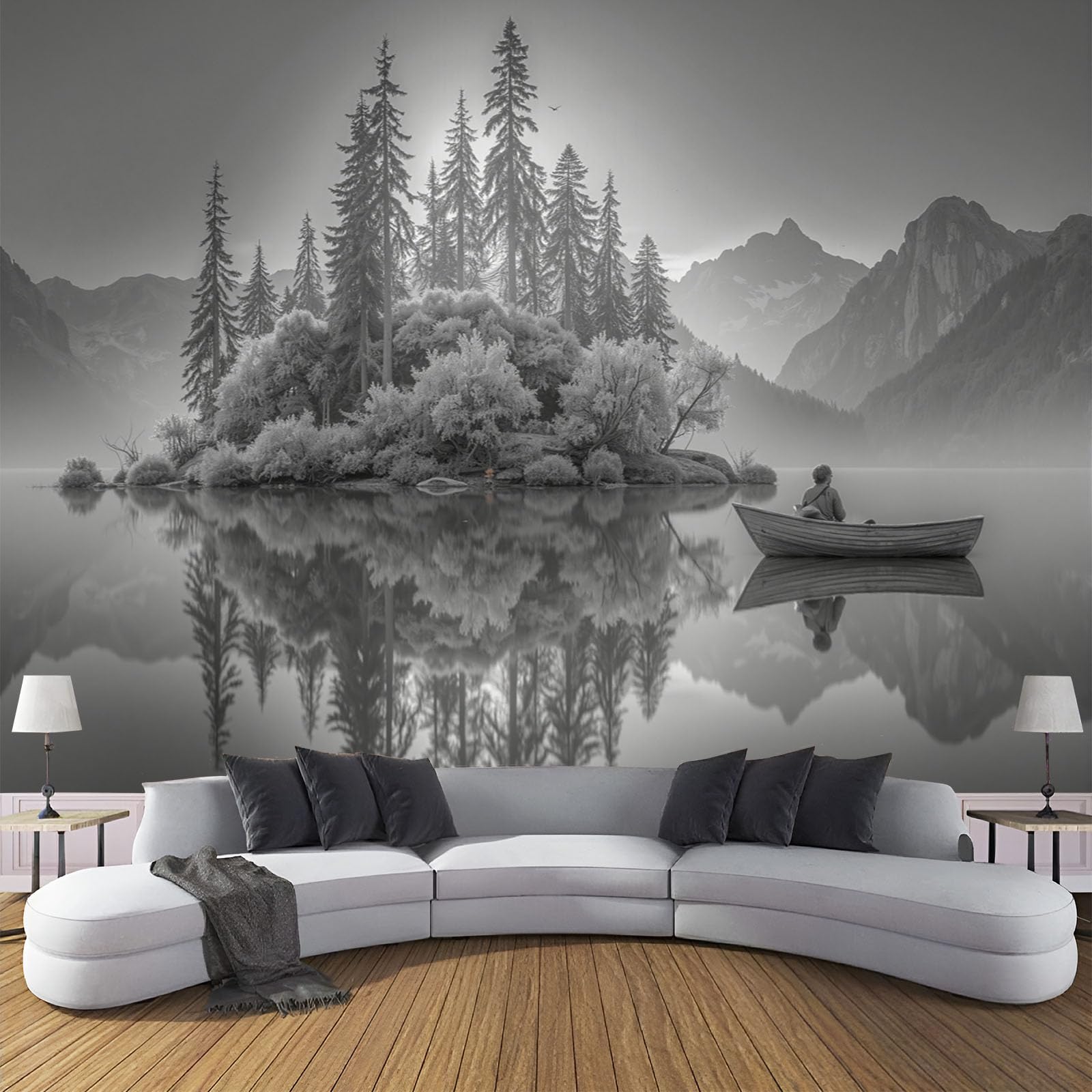 Papier peint panoramique 3D en soie 300x210 cm illustration lac