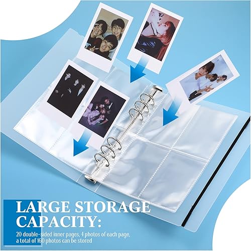 Miniatura 5 de Spakon Mini álbum de fotos con 20 carpetas interiores de 6 anillos para tarjetas fotográficas A5 Kpop, portatarjetas para libros, carpetas