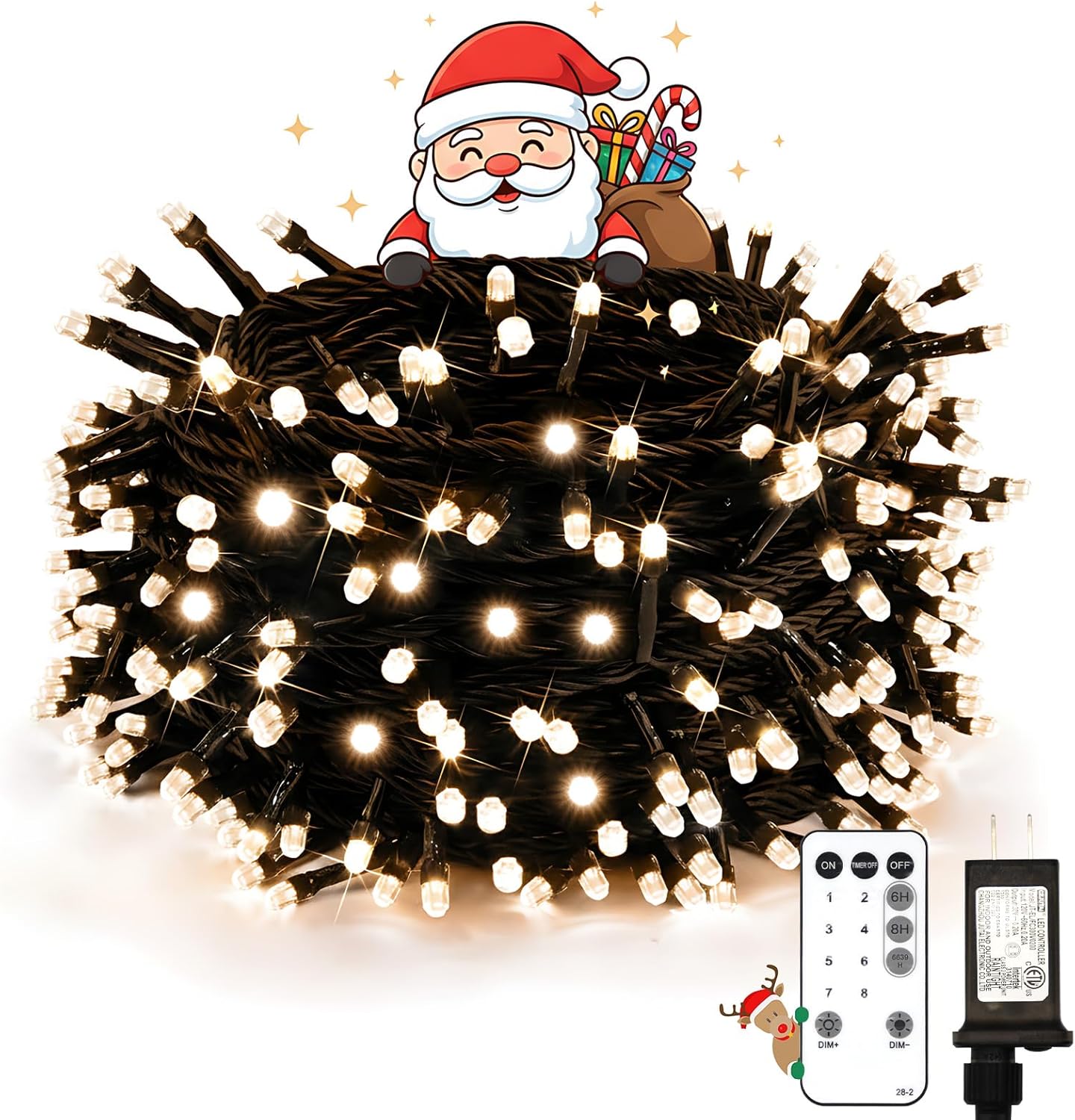 suddus White Christmas Tree Lights Outdoor, 66ft 200 LED Christmas String Lights with 8 Modes, Twinkle Lights for Christmas Tree, Bedroom, Backyard, Patio, Porch, House Decoration