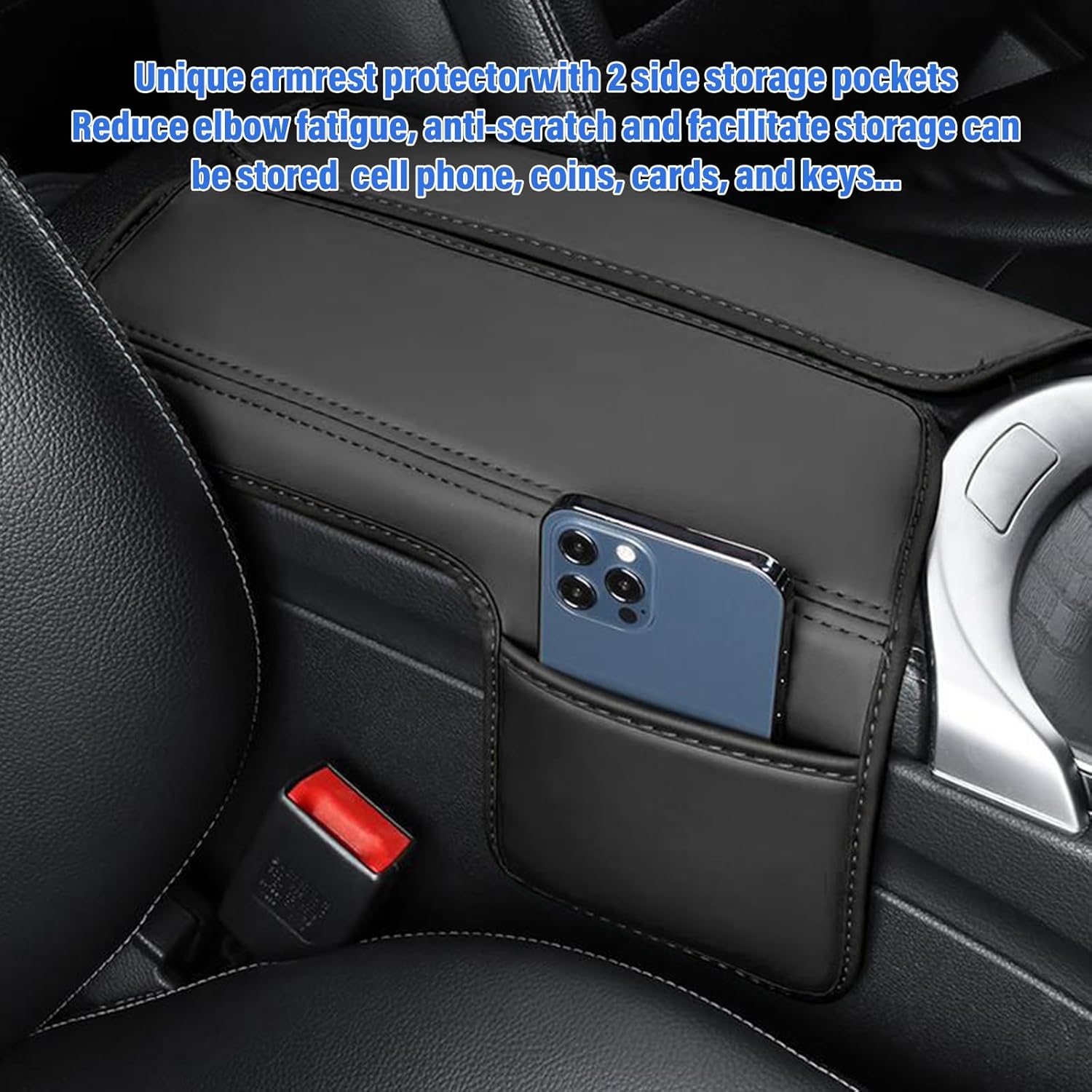 Center Console Cover Leather Armrest Cover Compatible with Mercedes Benz C Class C200 C250 C300 2015-2021 GLC 300 2016-2022 EQC 400 2019-2024 with Storage Bag Console Armrest Cover Black