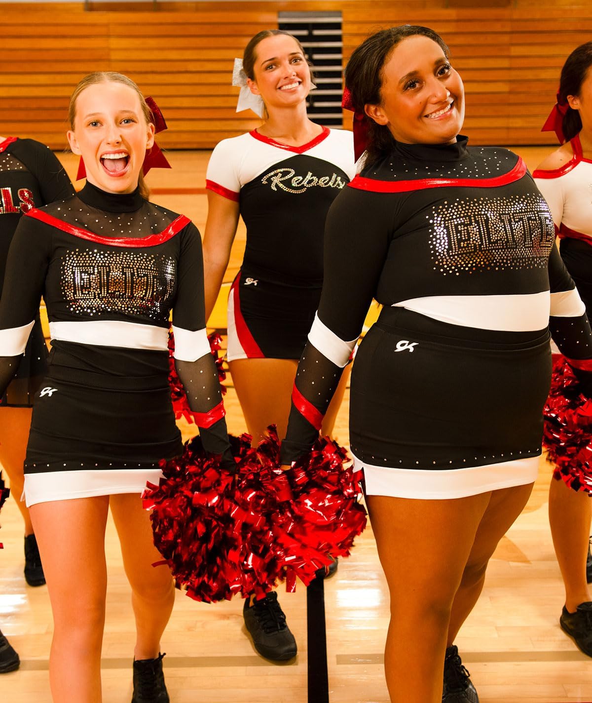 GK All Star Acclaim Radiance Cheer Competition Skirt – Fitted A-Line Skirt with Built-in Brief and Rhinestone Contrast Hem