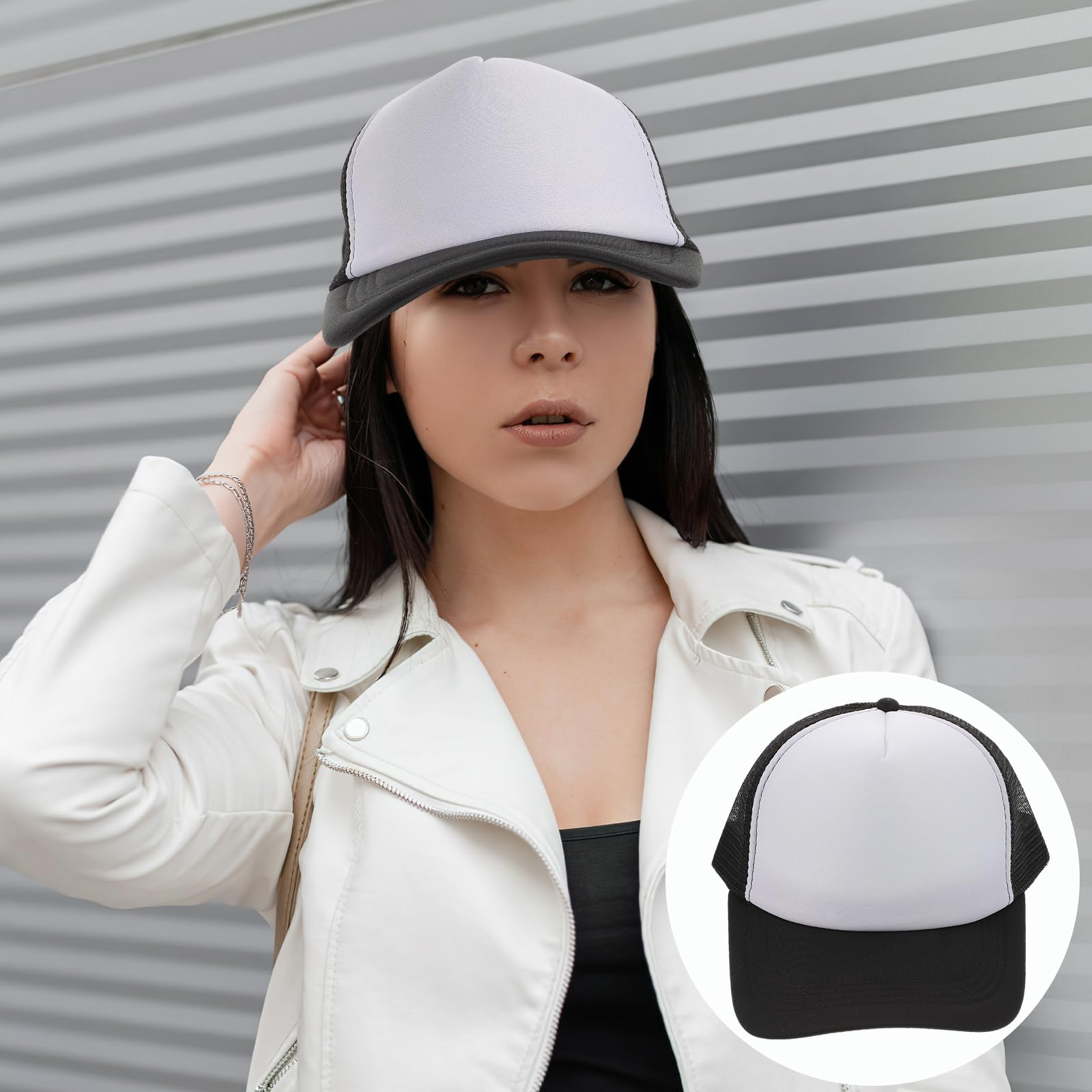 Angoily Poliéster Gorras de Béisbol Negro en Blanco, de Malla 10 | Sublimación y Serigrafía, Pack de 10 Piezas, Uso Diario y Exterior, Ajuste Unisex