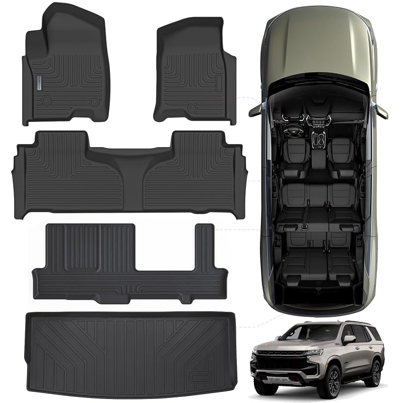 Tapetes Automotivos e Tapete de Porta-Malas para Chevrolet Tahoe 2021-2026, 8 Lugares com Banco na 2ª Fileira, TPE, SANBAN-AXE