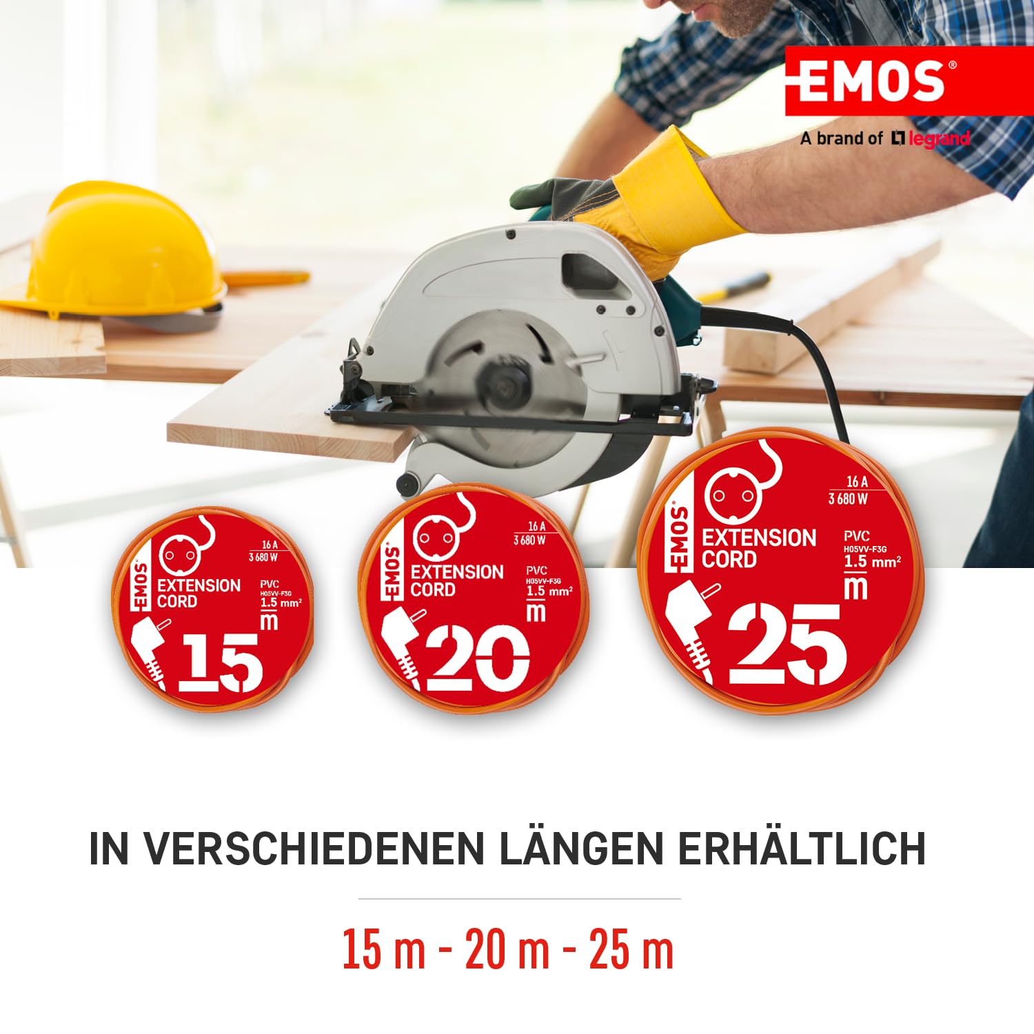 EMOS Prolunga 15 m Schuko Prolunga di alimentazione per interni IP20, H05VV-F3G 1,5 mm2, protezione bambini