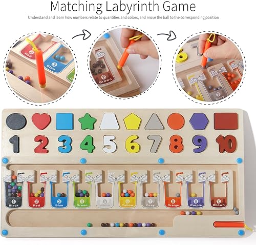 Miniatura 2 de BEAUAM Laberinto magnético educativo 3 en 1 de color y número, juguetes Montessori para niños pequeños de 3 años, juguetes de clasificación de