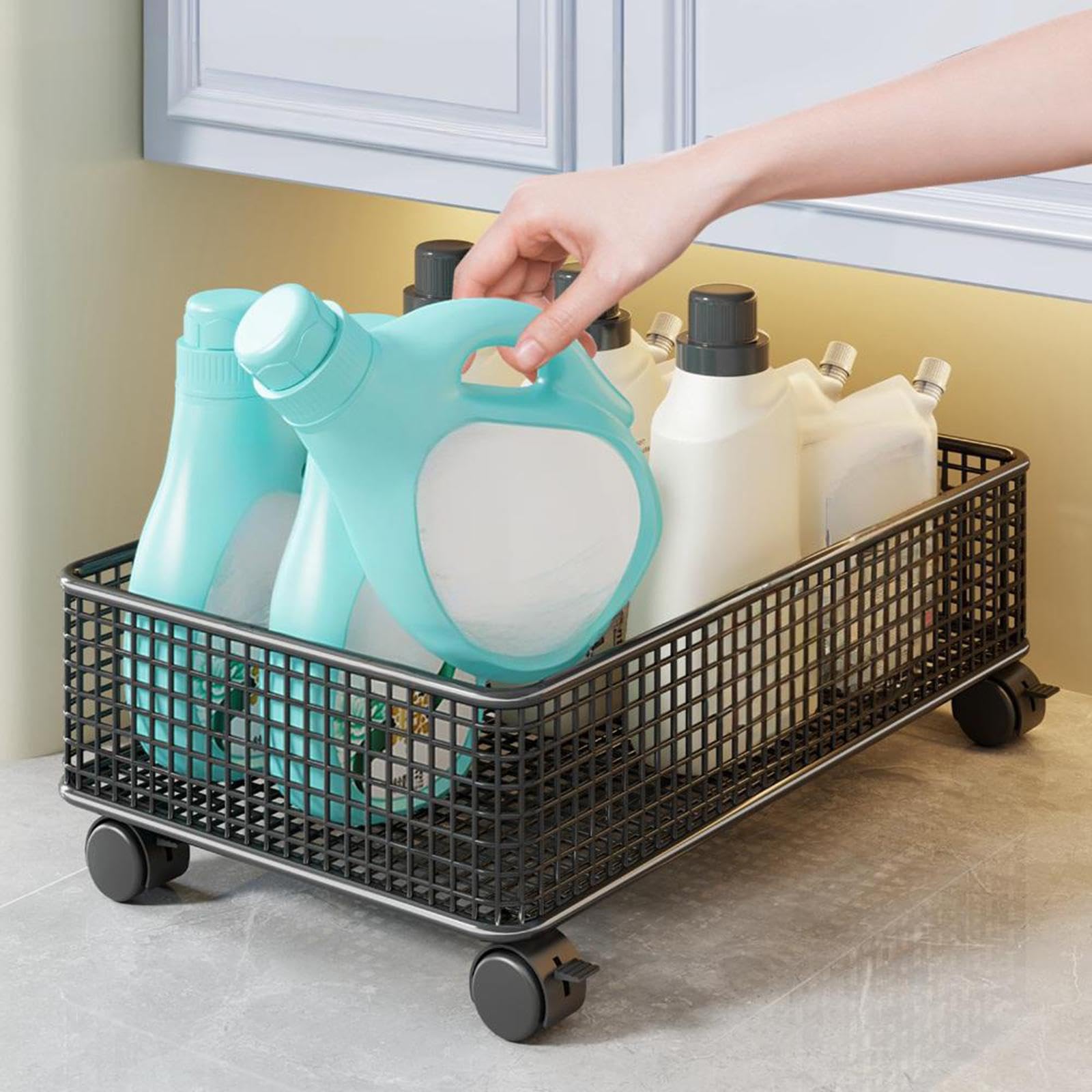 Organizzatore sotto Il Tavolo, Contenitore per Il Bagno, 1 Strato, Portatile E Versatile, con Rotelle Scorrevoli, per Cucina, Soggiorno, Casa, Nero