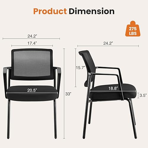 Miniatura 3 de Silla apilable con respaldo de malla, silla de invitados de recepción de oficina con asiento de tela tapizado y soporte ergonómico de madera, sillas
