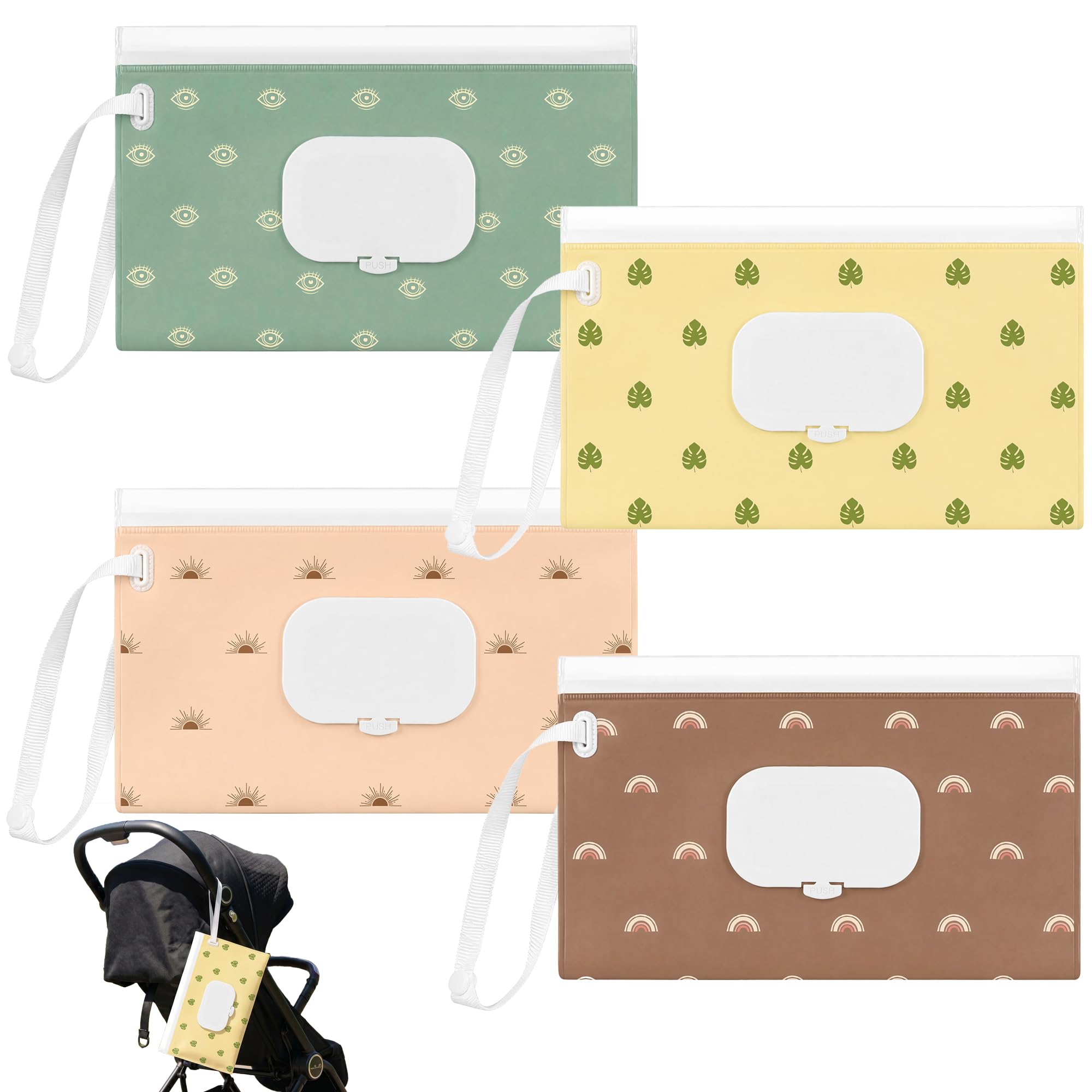 VLUNT 4 Pack EVA Baby Wipes Dispenser Case, Travel Wet Wipes Holder Pouch (Printed)