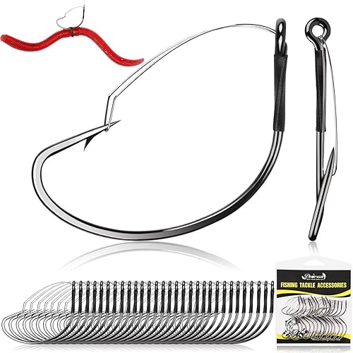 Miniatura 8 de Dovesun 30 ganchos sin malas hierbas, ganchos de pesca con gusanos para pesca de lubina, tamaño 1 # 10 20, ganchos locos para Noke Rig sin platina