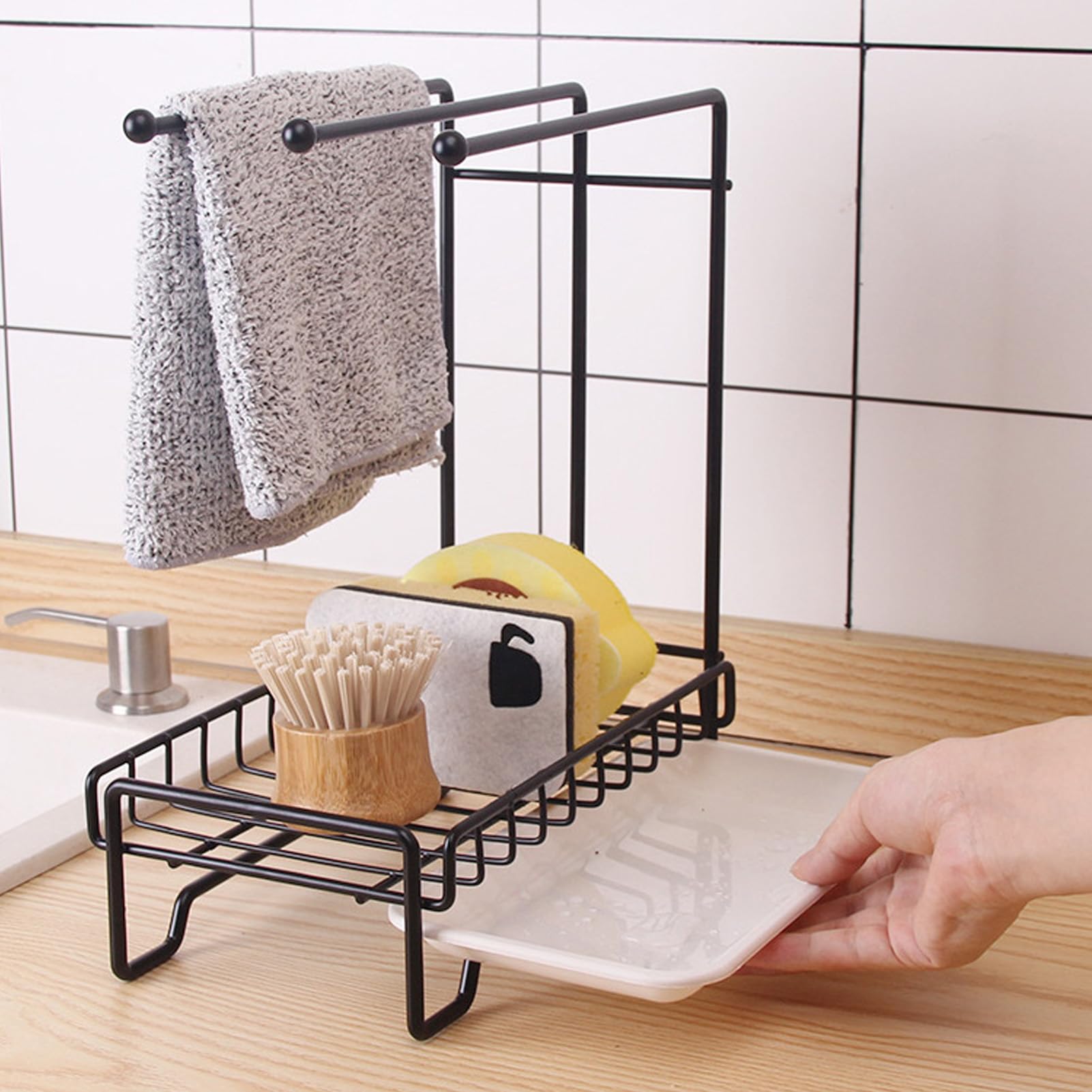 Égouttoir à Vaisselle Pliable 4 Bras - Porte-serviettes, Gant De Toilette - Support Comptoir Bleu Clair