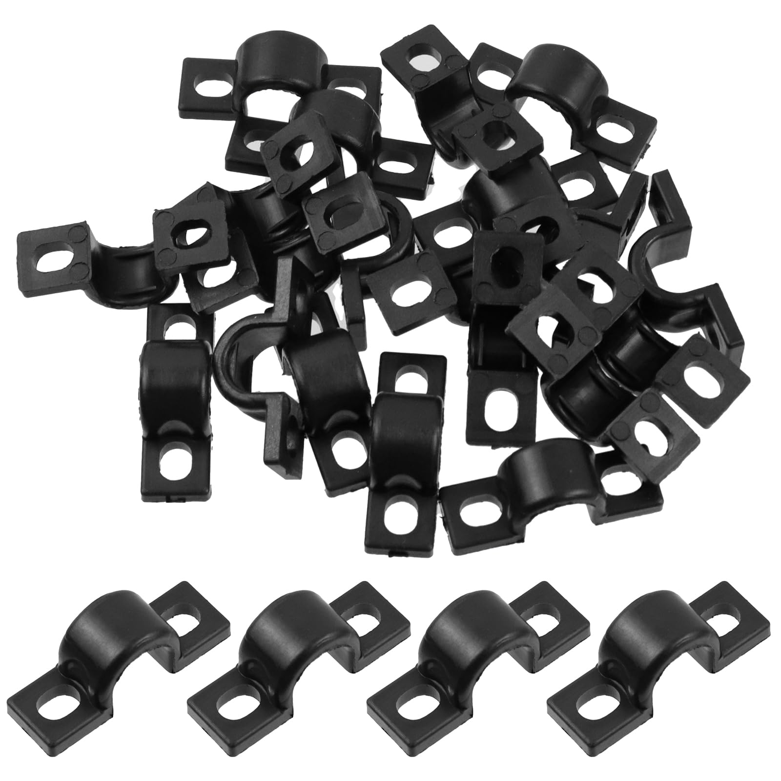Mewutal20pcs Wire Shelf Loop Clips White Two Holes Pipe Tube 2/5" U Bracket Clamps 10MM Conduit Pipe Strap Clamps for Wire Cable Tube (Black, Fit for 10mm)