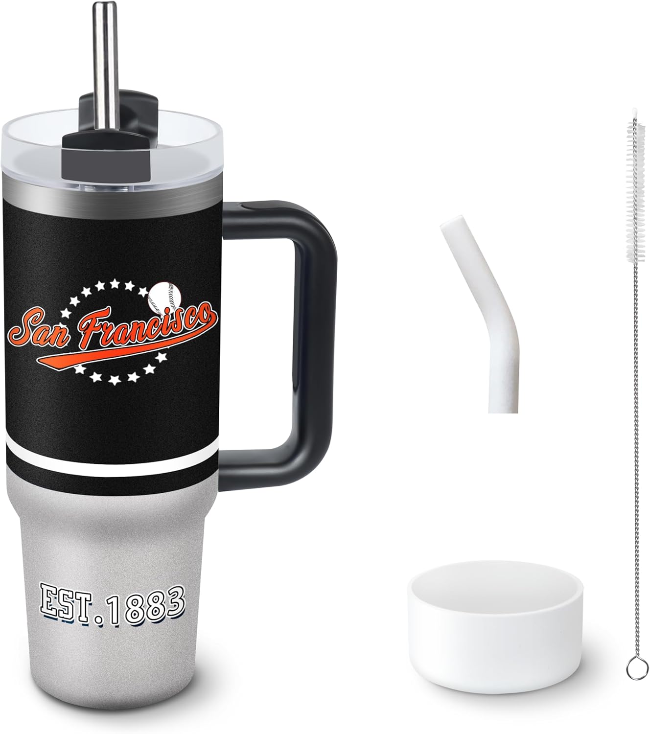 Tumbler 40oz Straight Skinny Car Cups With Insulated Cup Sleeve Portable Handle, Sports Travel Coffee Mug, Stainless Steel, Insulated,Classic Collection Gifts for Fans