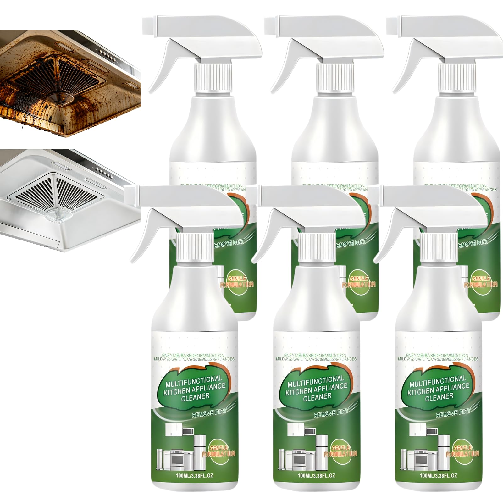 Mehrzweck-Reinigungsspray für Küchengeräte, Dunstabzugshaubenreiniger, starker Öl- und Fettfleckenentferner, Reiniger für hartnäckiges Fett, Reinigungsspray für Backöfen (6 pcs)