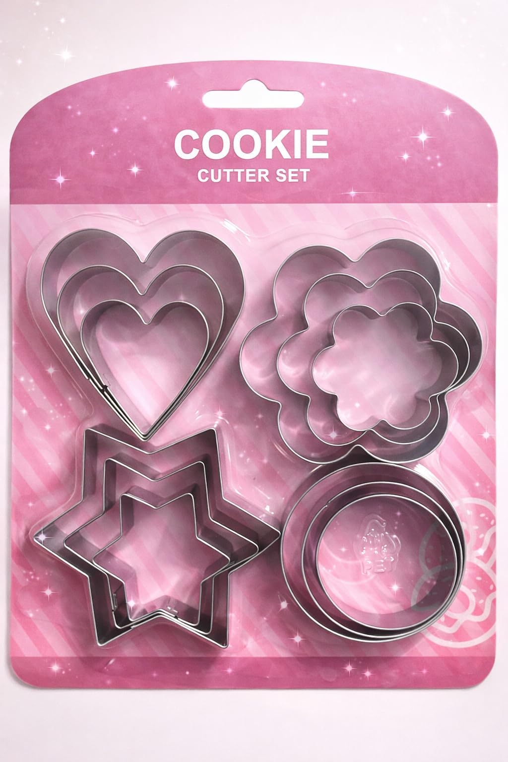 Cookie Cutter Set, Stainless Steel, Heart Star Flower Circle Shapes, 12 Pieces, Baking Mould for Cookies Biscuits Fondant Dough