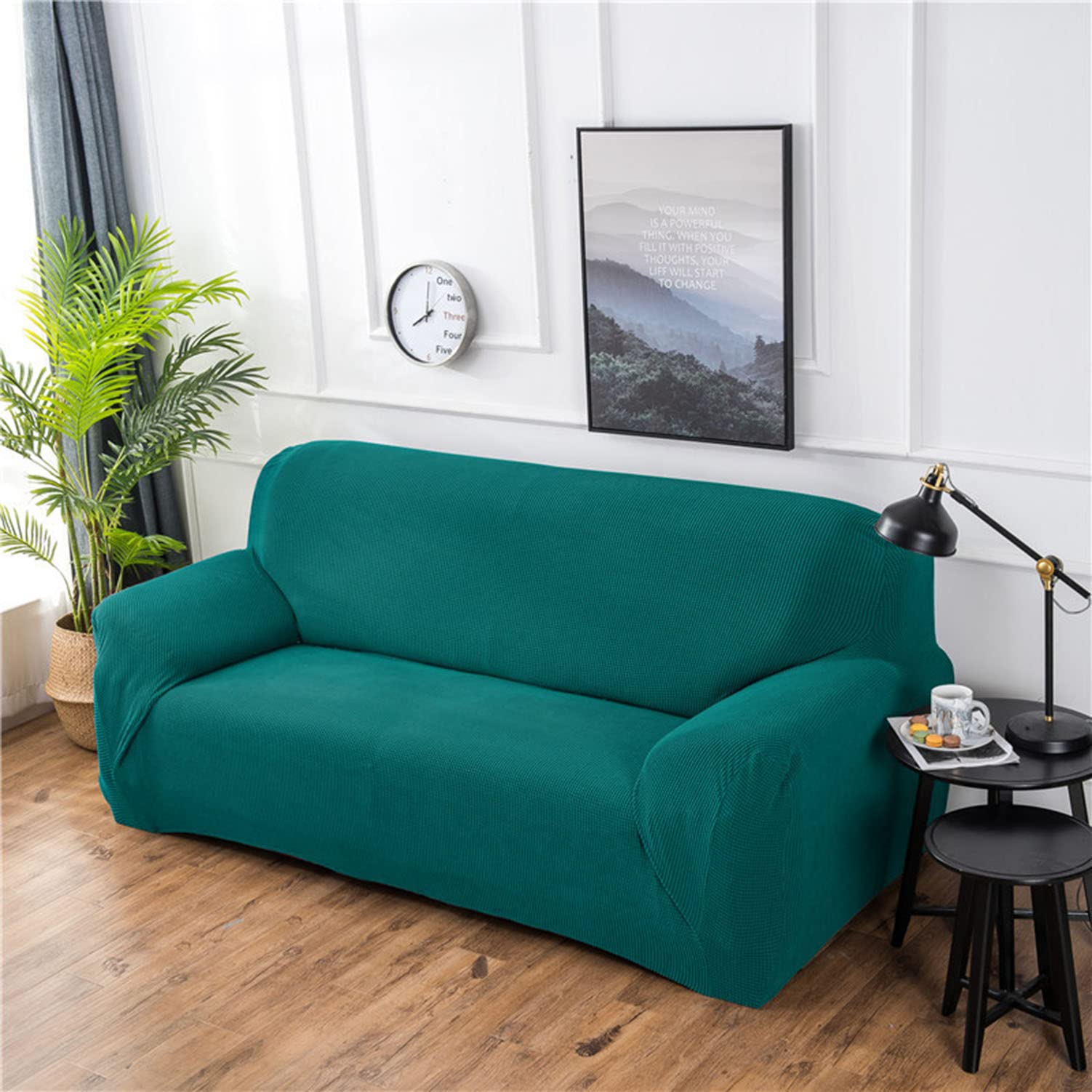 Housse de canapé extensible antidérapante verte : la solution lavable pour fauteuil 1 place