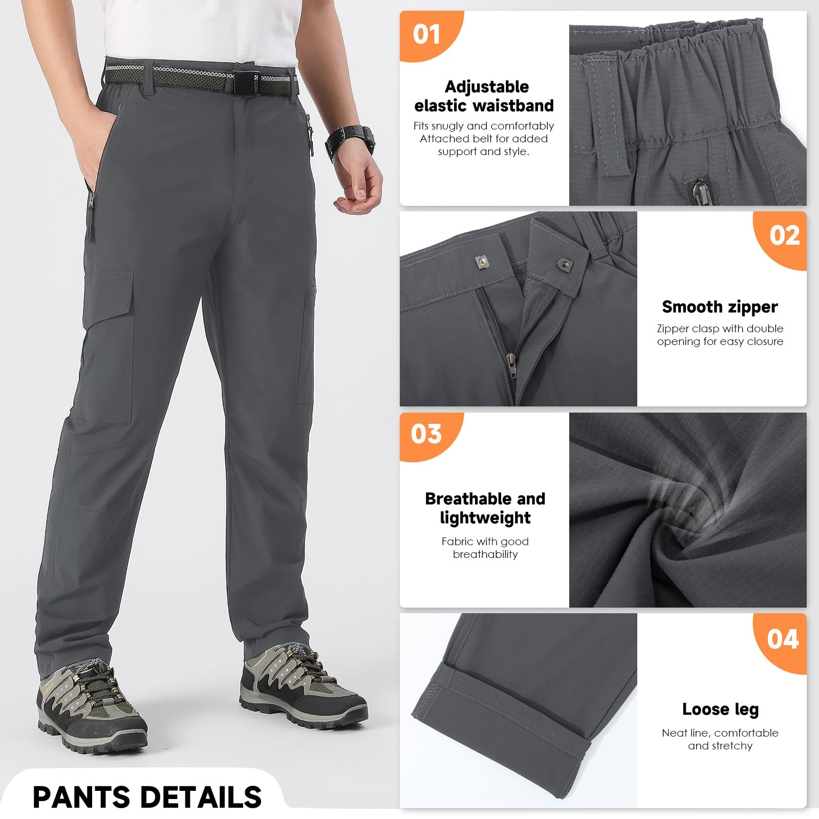 BWBIKE Pantaloni da Escursionismo Outdoor da Uomo - Pantaloni Cargo Leggeri e Traspiranti ad Asciugatura Rapida con 6 Tasche per Pesca e Trekking, Viaggi e Avventure Estive