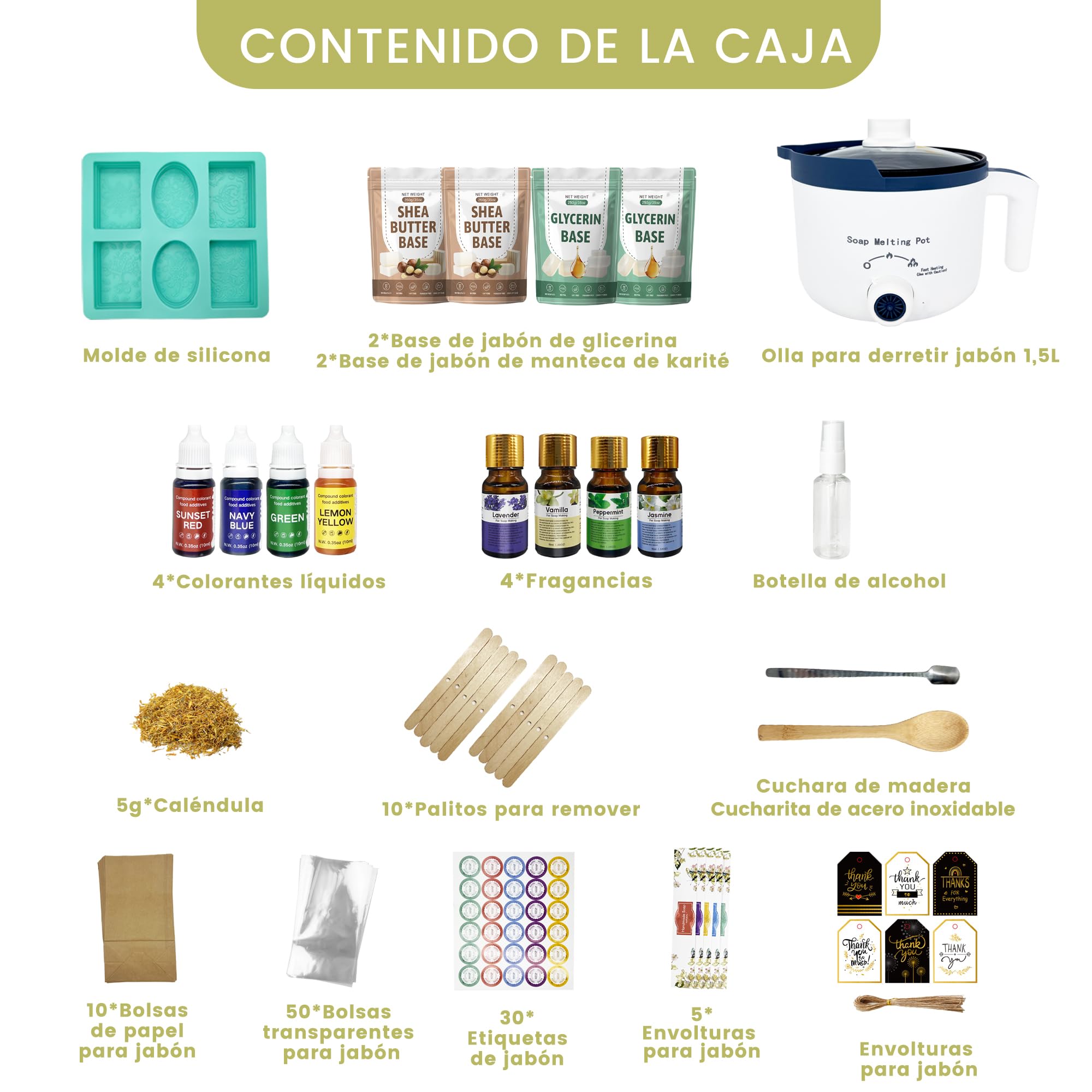 LFISGNN Juego De Jabones Para Hacer Tú Mismo Para Adultos, Kit De Fabricación De Jabón Para Adultos Y Niños Para Hacer Jabones, Juego De Accesorios A Base De Jabón De Fundición