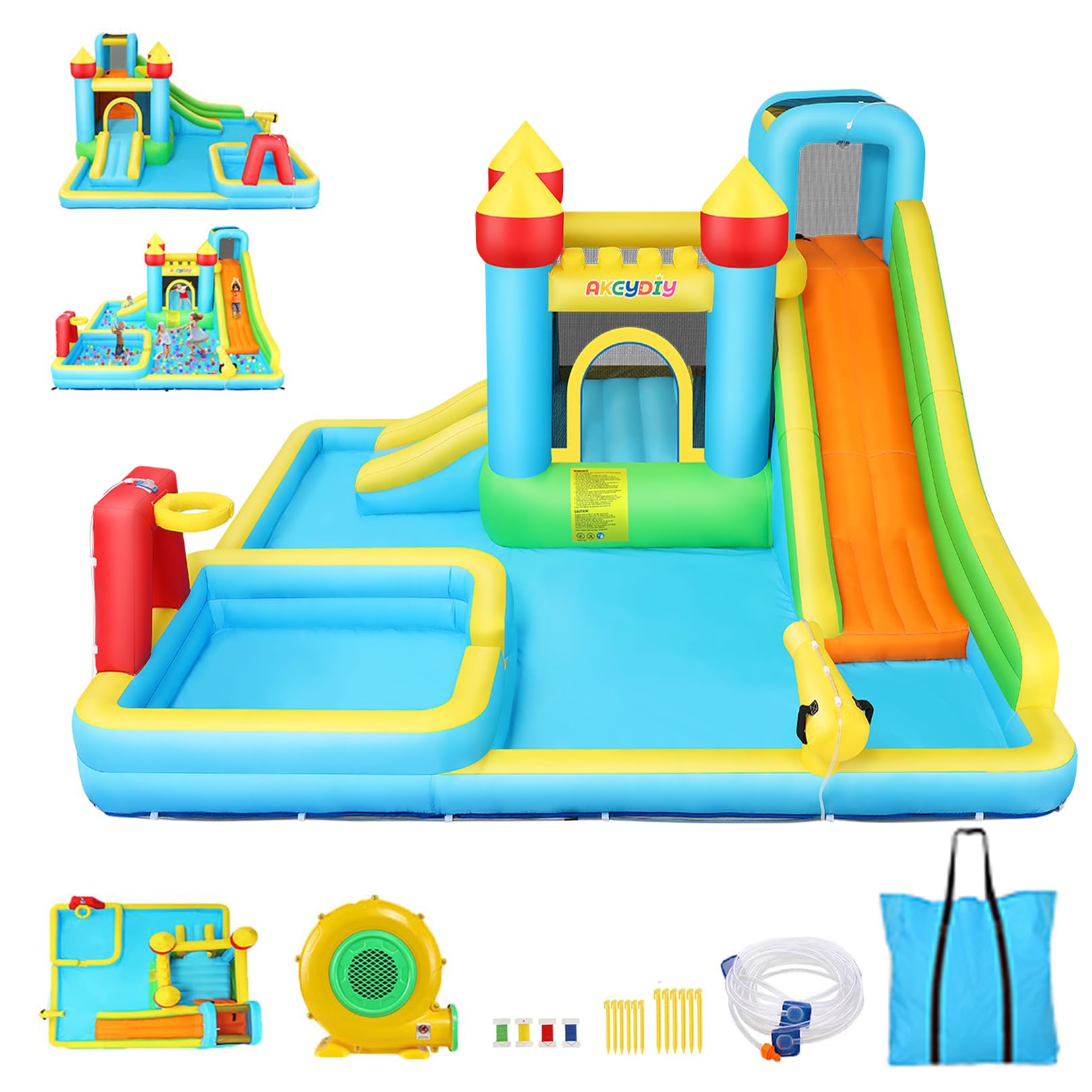 AKEYDIY Kids Bounce House for Kids 3-12, Inflatable Slide Park for Indoor Outdoor,13X12.5ft Giant Blow Up Bouncy House w/Deep Pool, Inflatable Water Park for Kid Family Party