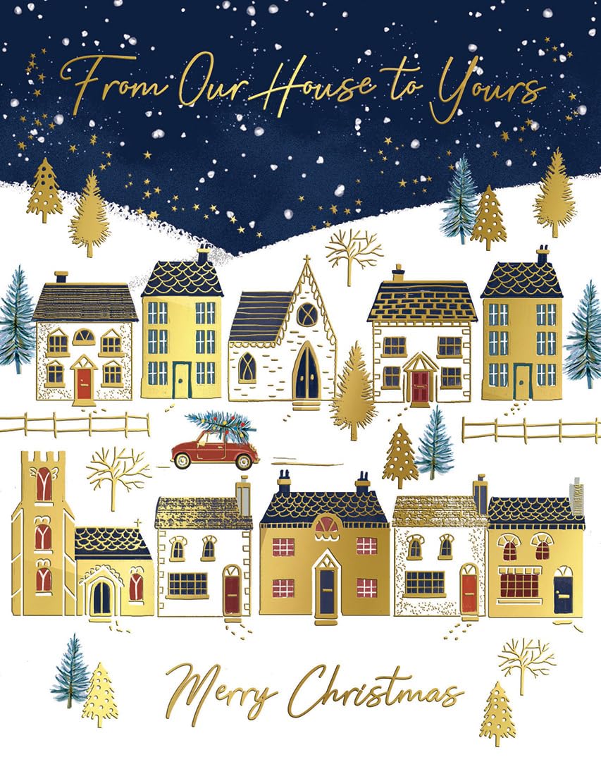 Piccadilly Greetings Christmas Card From Our House To Yours Village - 8 x 6 inches