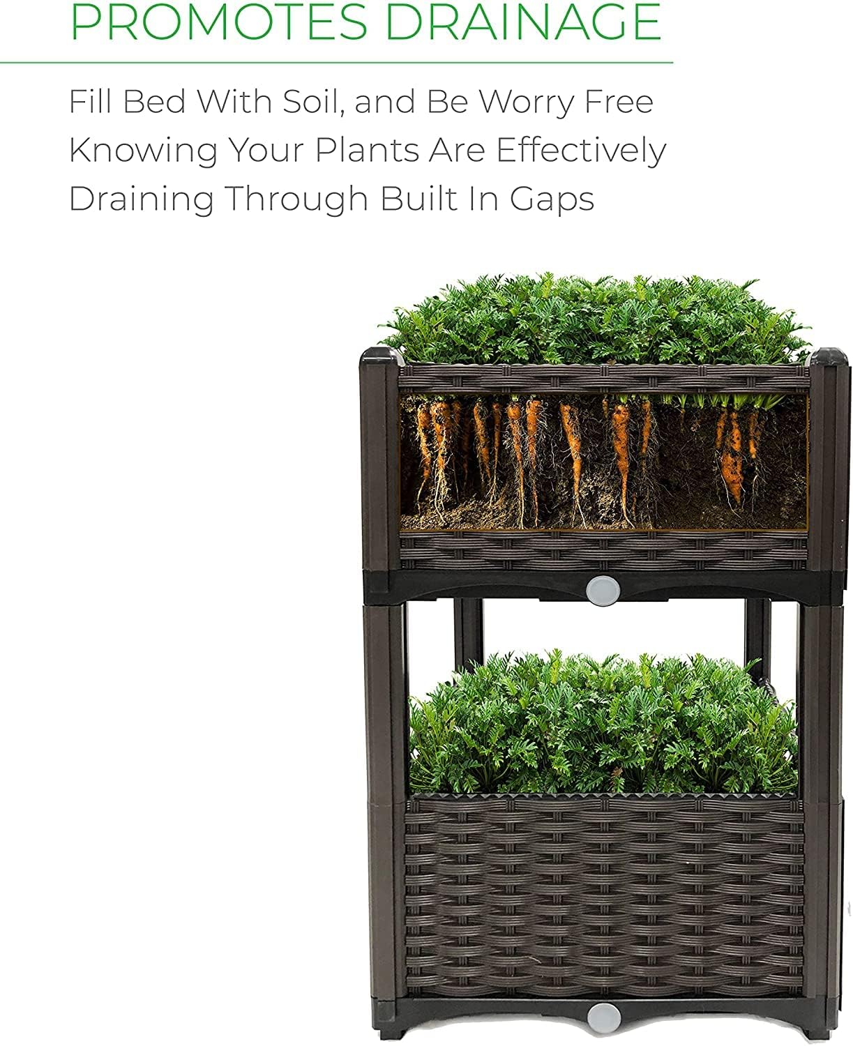 Raised Garden Planter, Resin, Elevated Flower Bed Box Kit for Vegetable, Flower, Herb Gardening | 16" X 18", Wicker Pattern, Brown