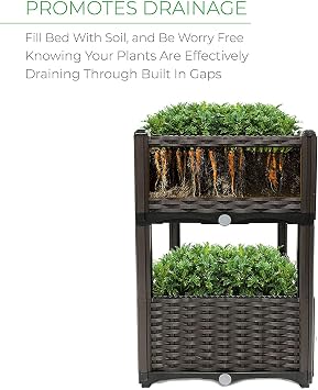 Raised Garden Planter, Resin, Elevated Flower Bed Box Kit for Vegetable, Flower, Herb Gardening | 16 X 18, Wicker Pattern, Brown